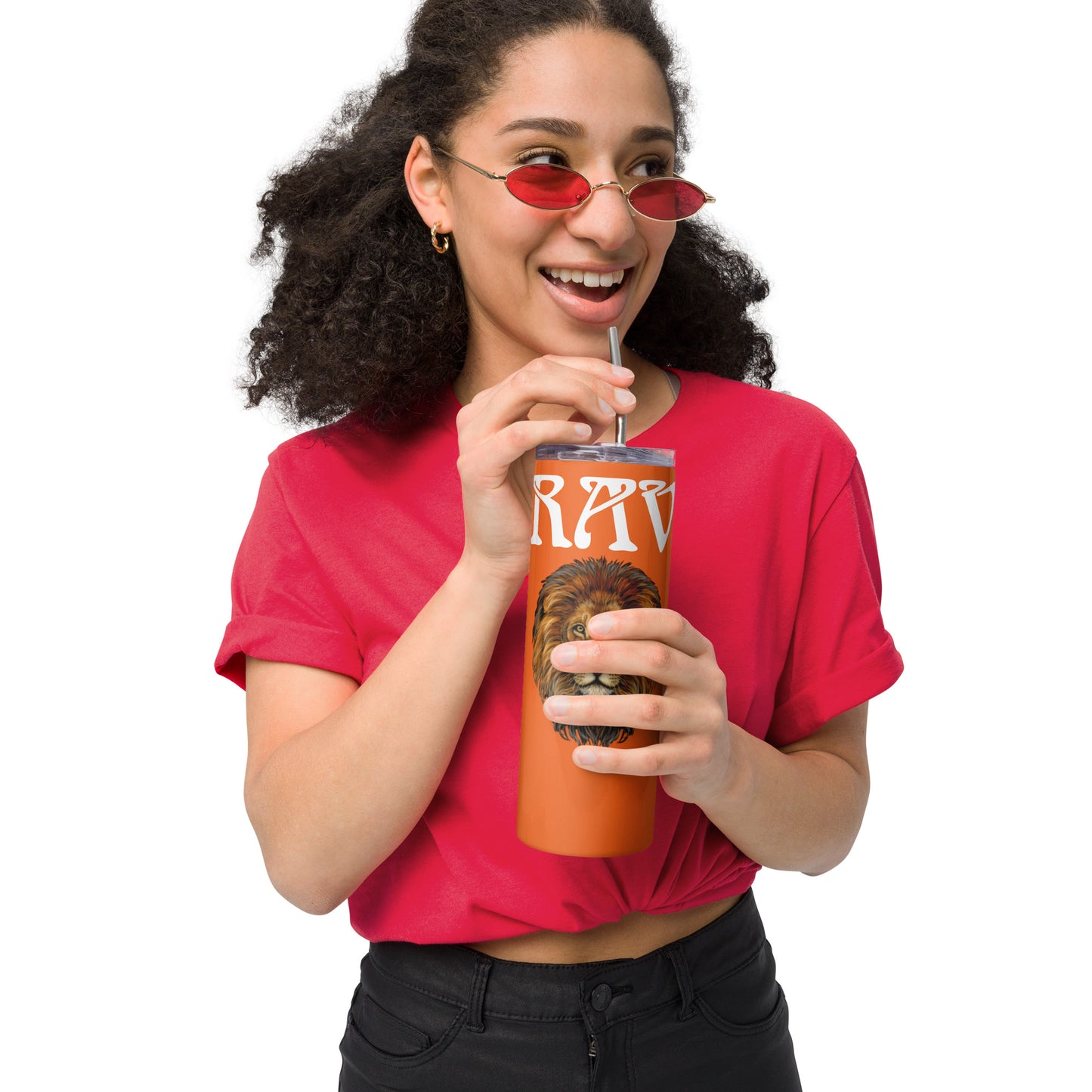 “BRAVE!”Orange Stainless Steel Tumbler W/White Font