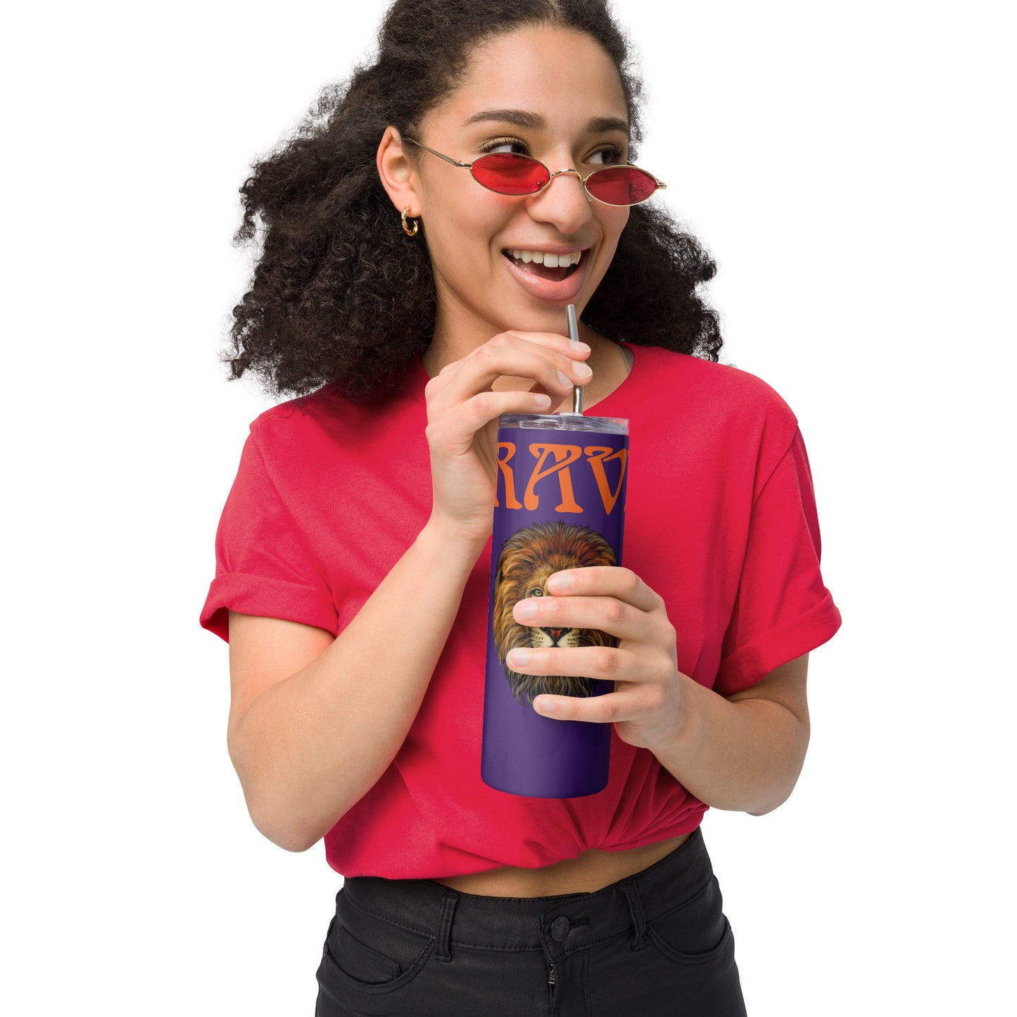 “BRAVE!”Purple Stainless Steel Tumbler W/Orange Font