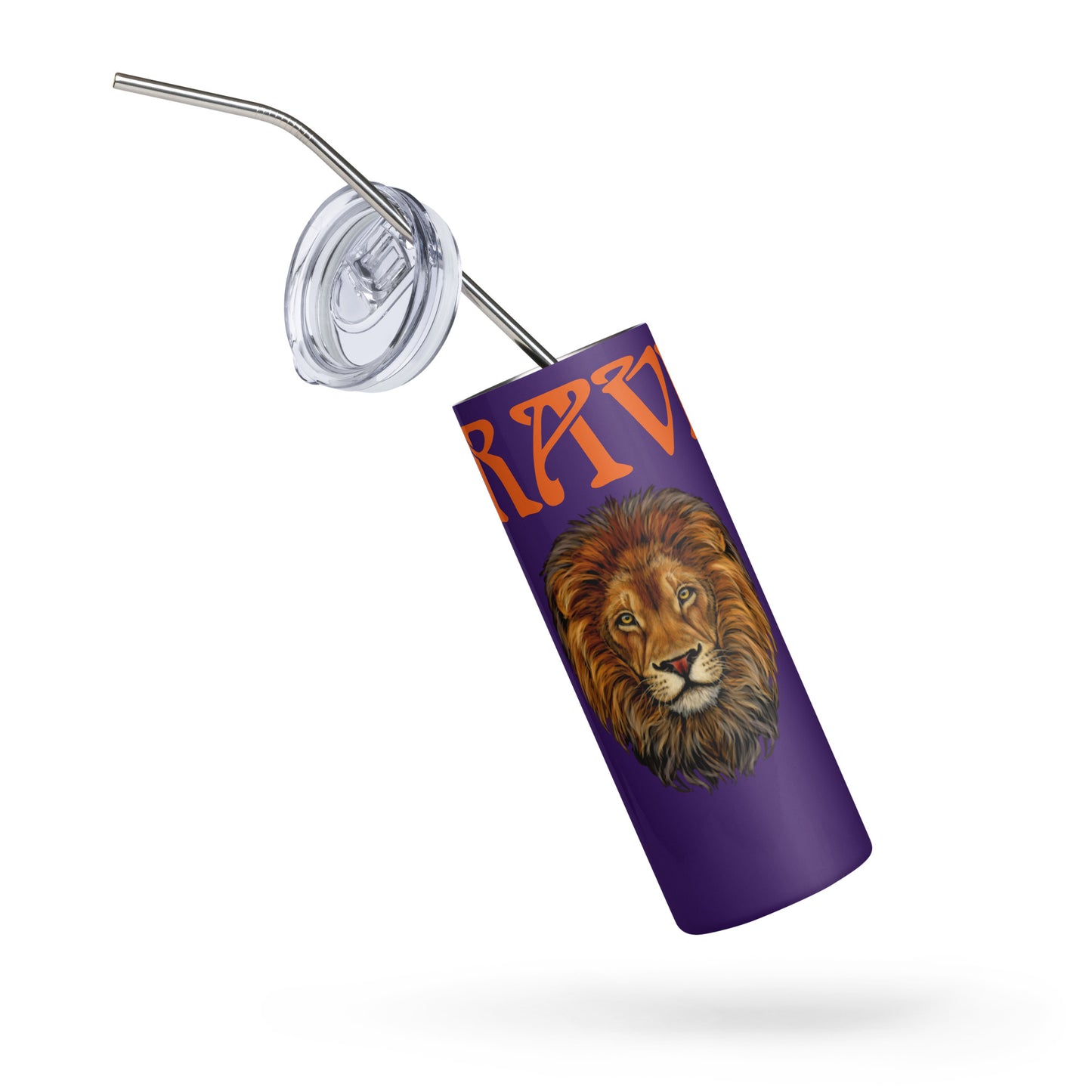 “BRAVE!”Purple Stainless Steel Tumbler W/Orange Font