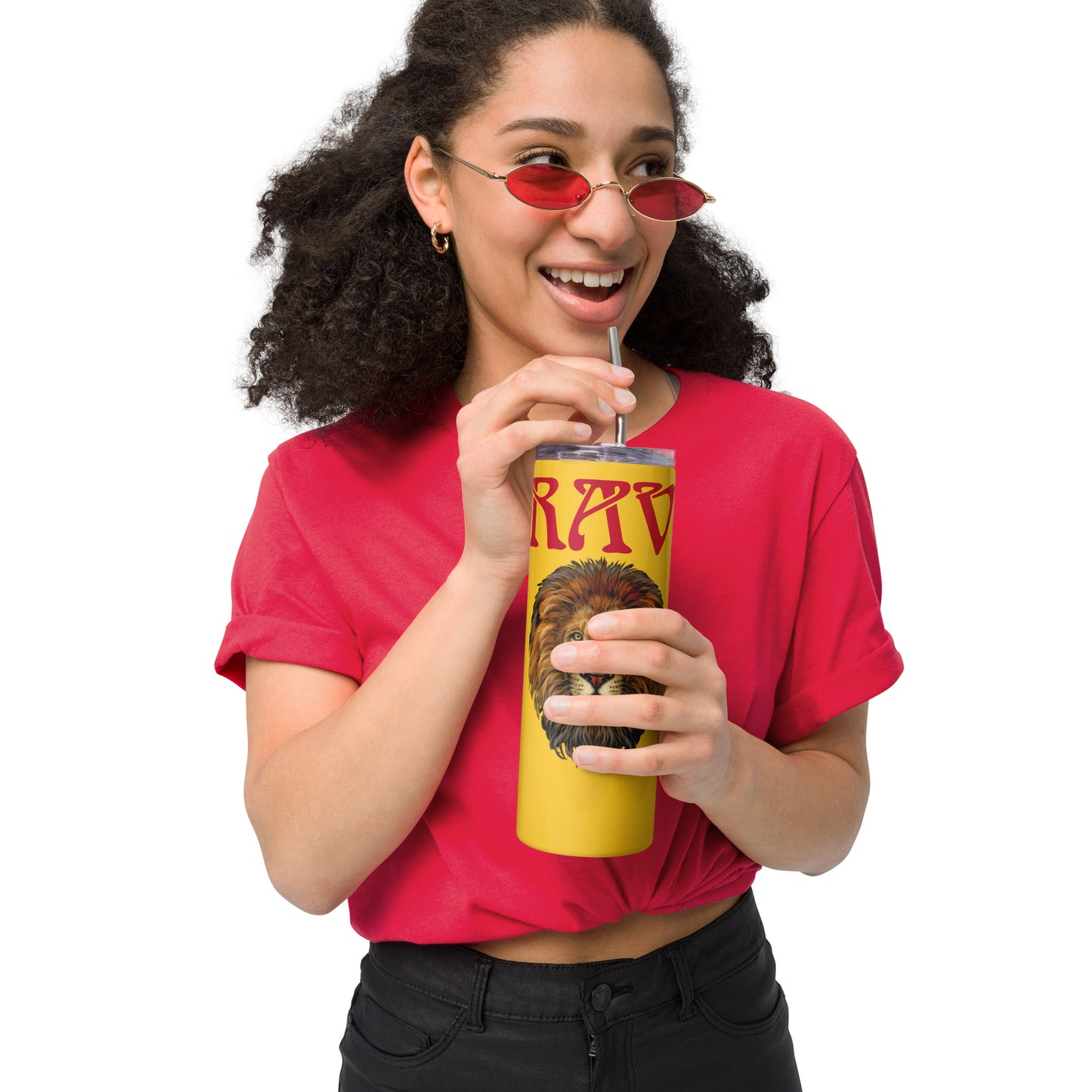 “BRAVE!”Yellow Stainless Steel Tumbler W/Red Font