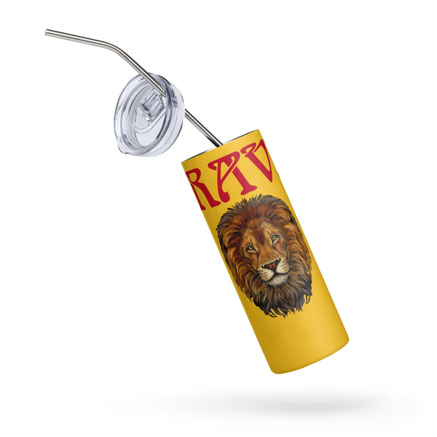 “BRAVE!”Yellow Stainless Steel Tumbler W/Red Font
