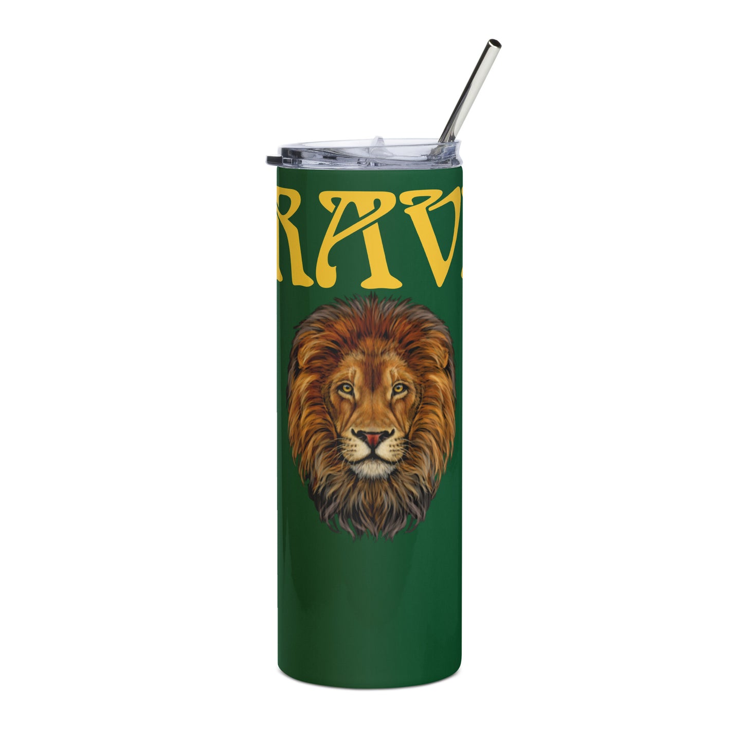 “BRAVE!”Green Stainless Steel Tumbler W/Yellow Font