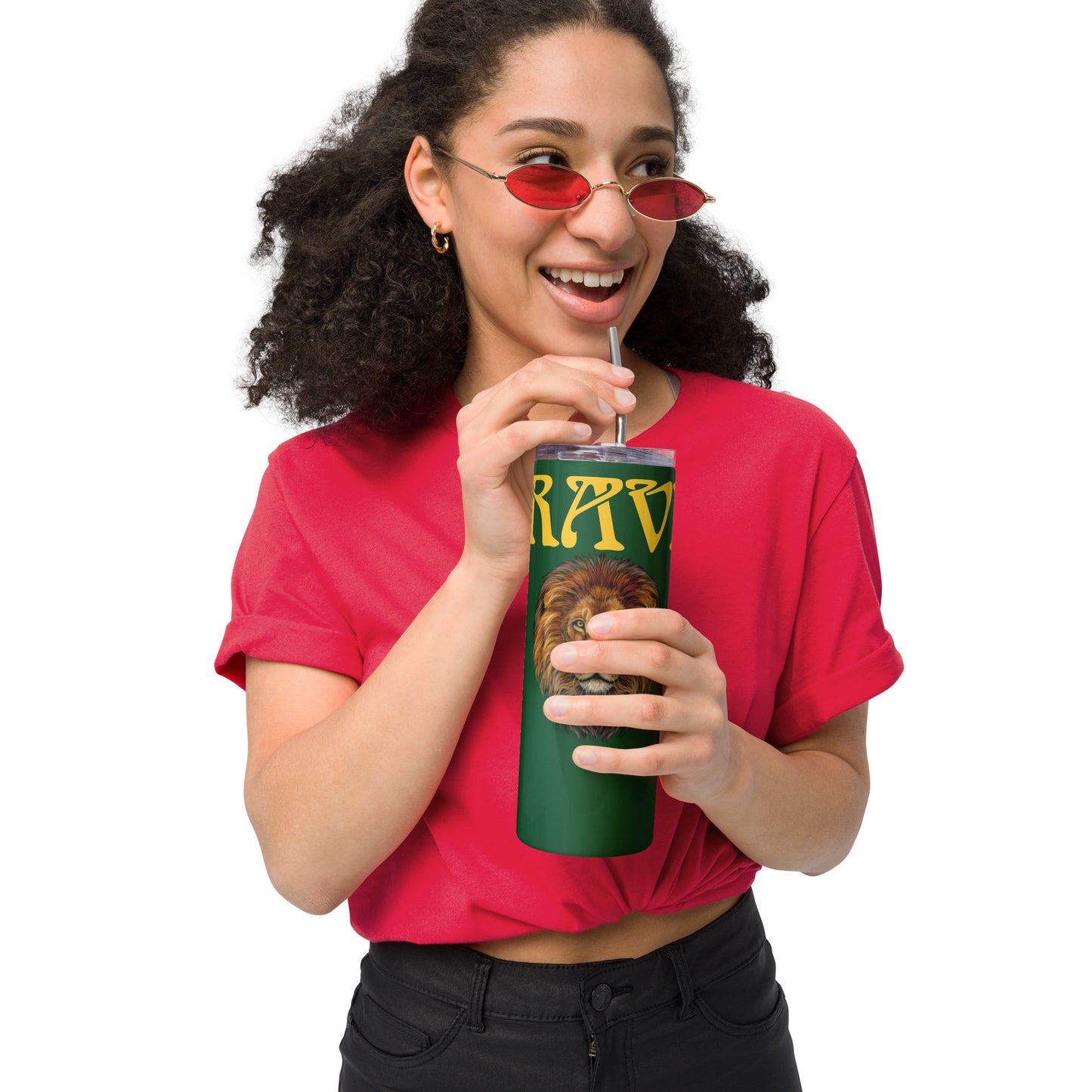 “BRAVE!”Green Stainless Steel Tumbler W/Yellow Font