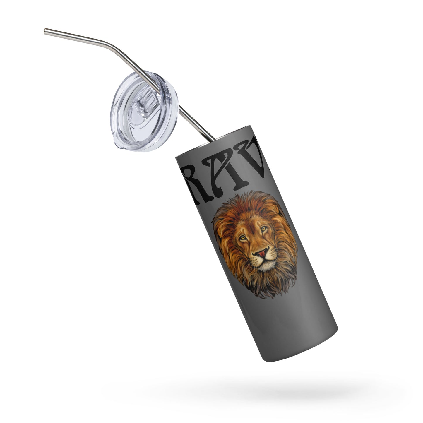 “BRAVE!”Grey Stainless Steel Tumbler W/Black Font