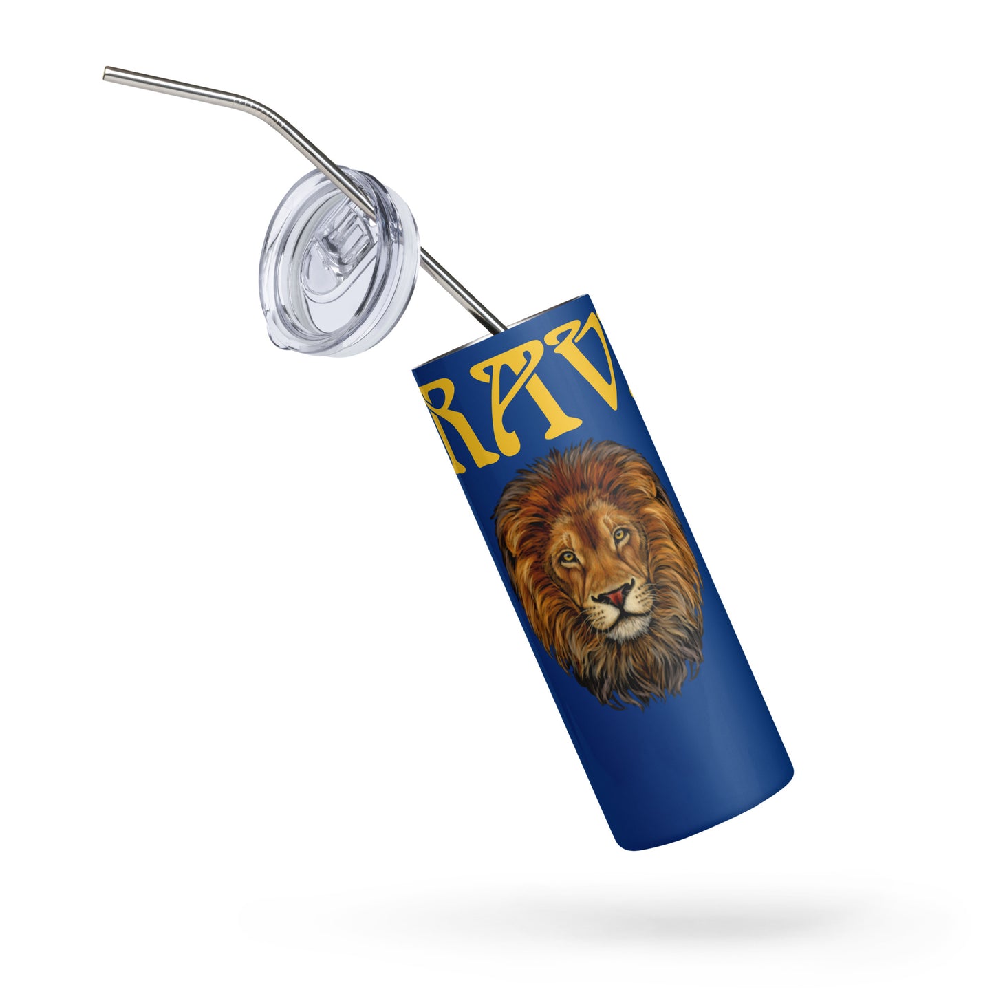“BRAVE!”Blue Stainless Steel Tumbler W/Yellow Font