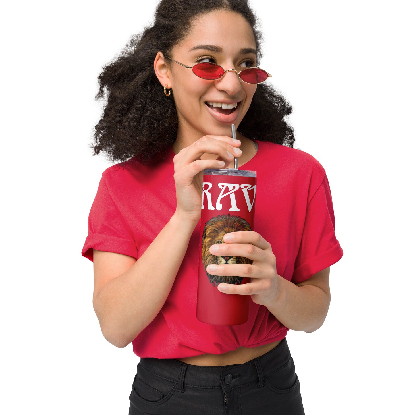 “BRAVE!”Red Stainless Steel Tumbler W/White Font