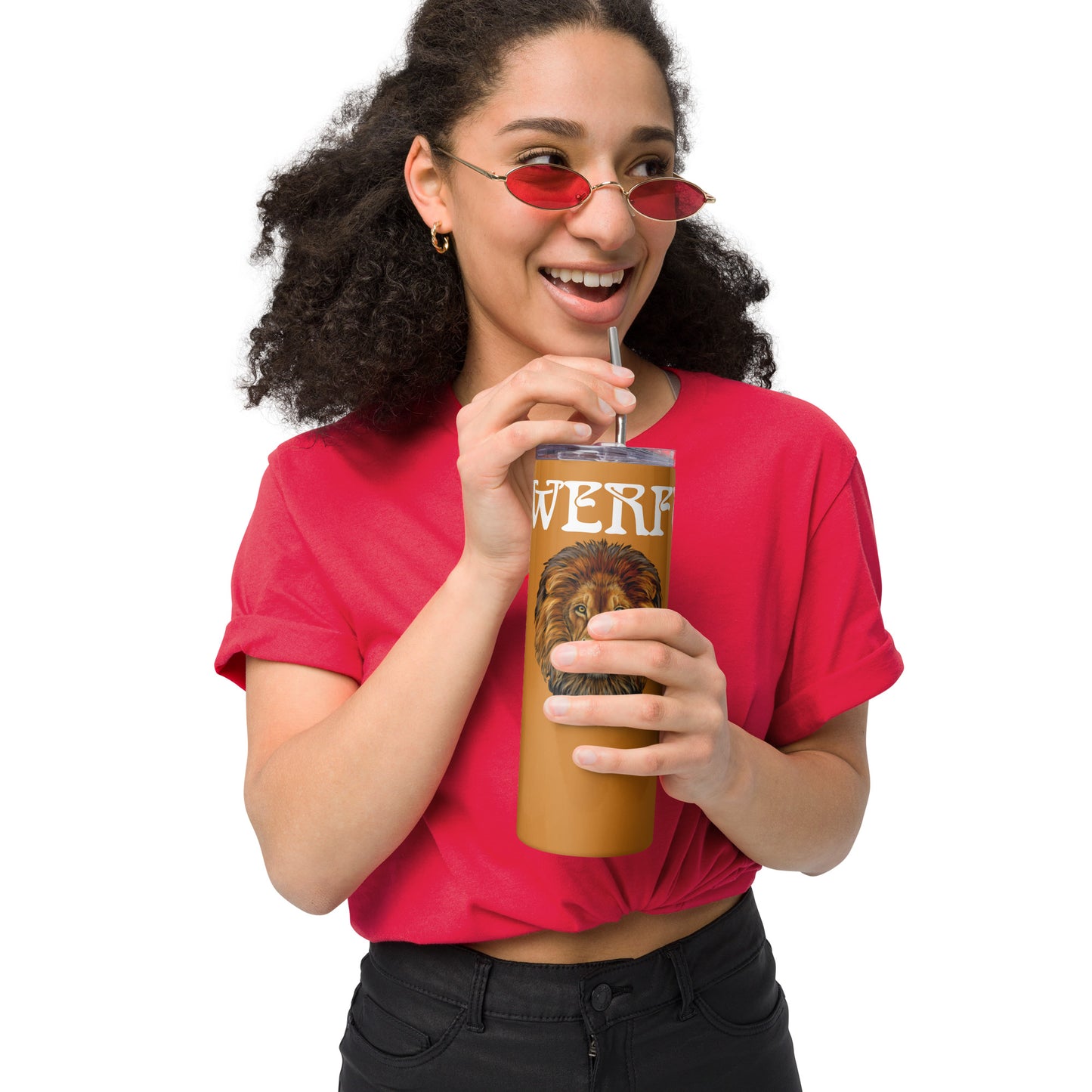 “POWERFUL!”Bronze Stainless Steel Tumbler W/White Font