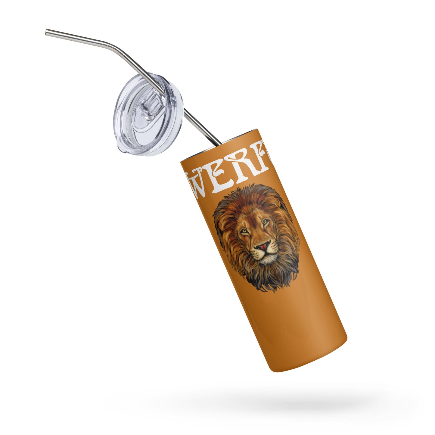 “POWERFUL!”Bronze Stainless Steel Tumbler W/White Font
