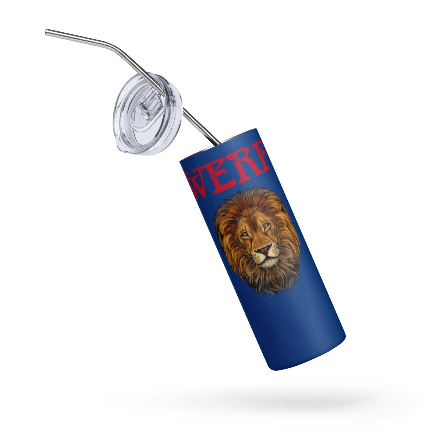 “POWERFUL!”Blue Stainless Steel Tumbler W/Red Font