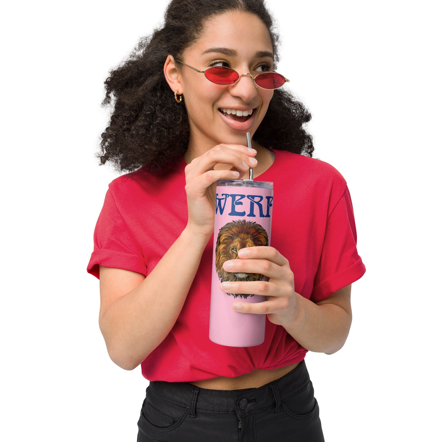 “POWERFUL!”Cotton Candy Stainless Steel Tumbler W/Blue Font