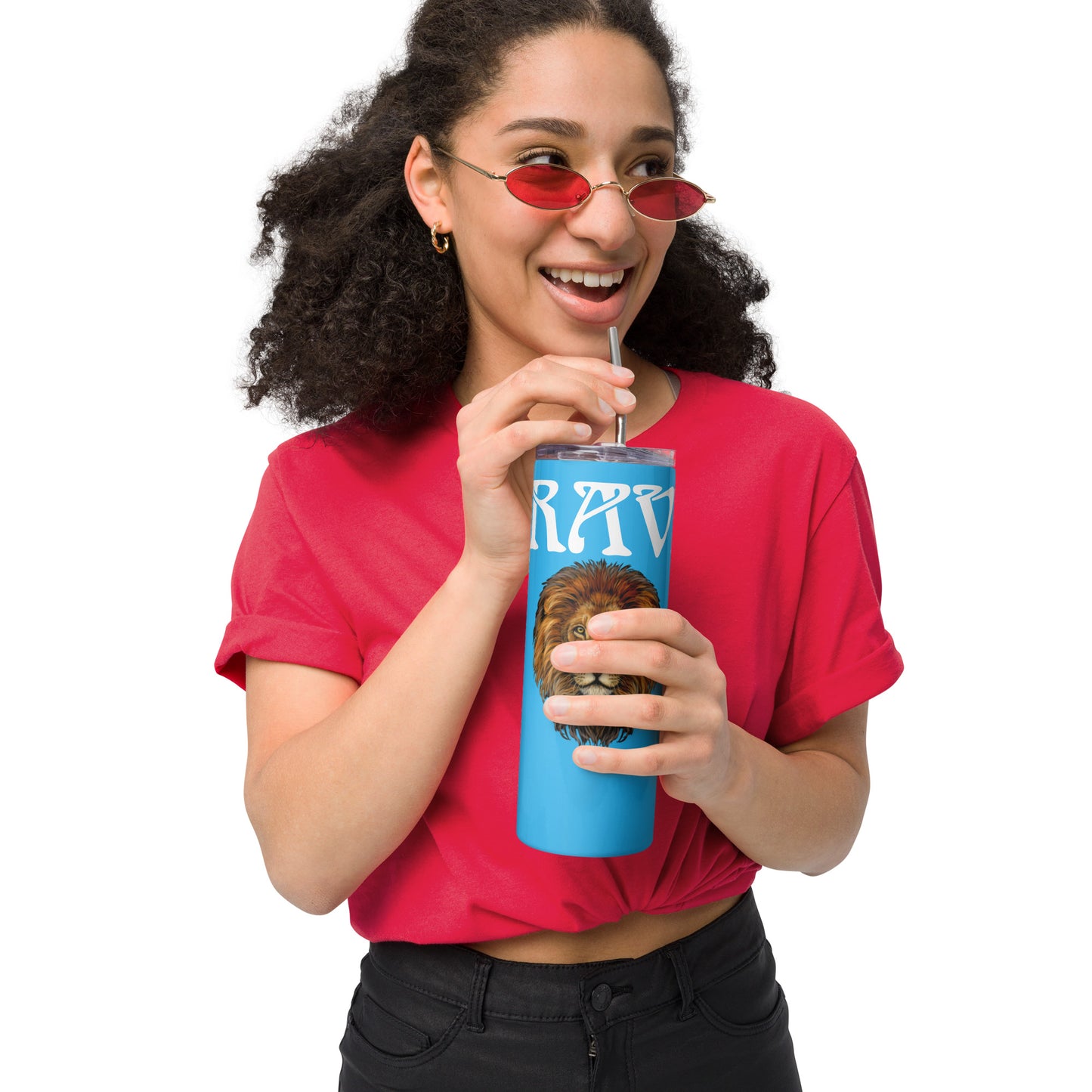 “BRAVE!”SkyBlue Stainless Steel Tumbler W/White Font