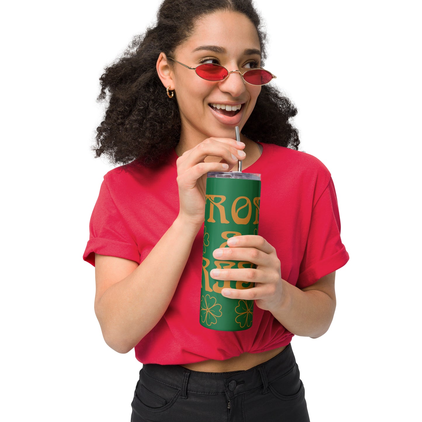 “STRONG & IRISH!”Green Stainless Steel Tumbler W/Bronze Font