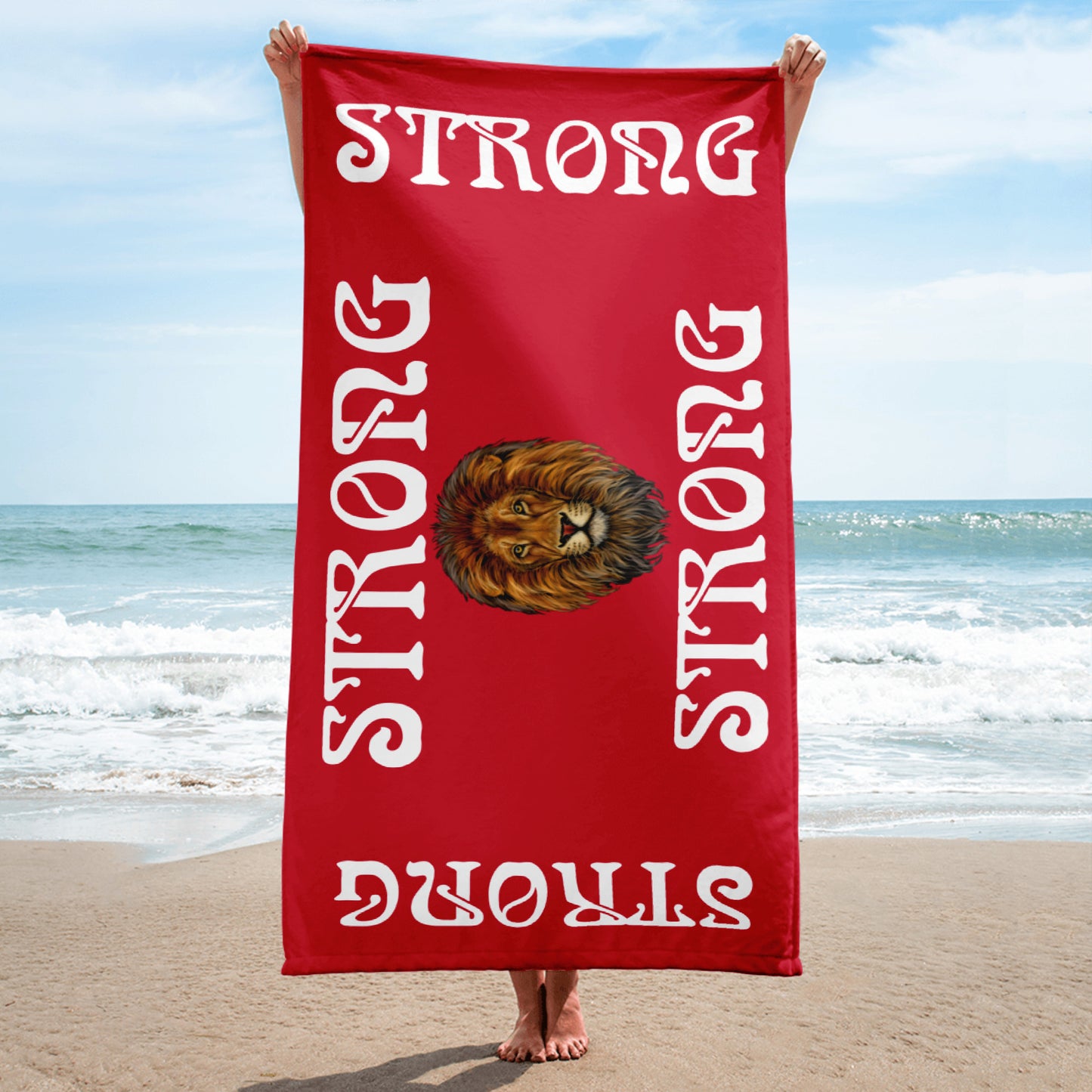 “STRONG”Red Towel W/White Font