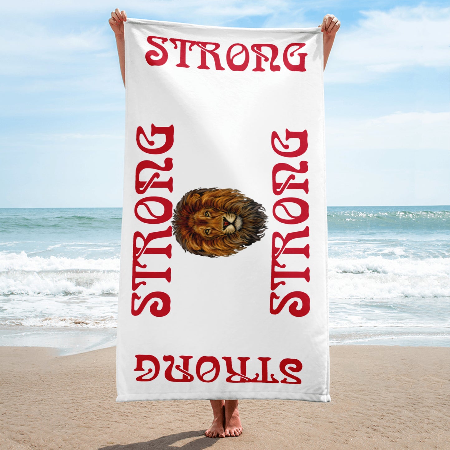 “STRONG”White Towel W/Red Font