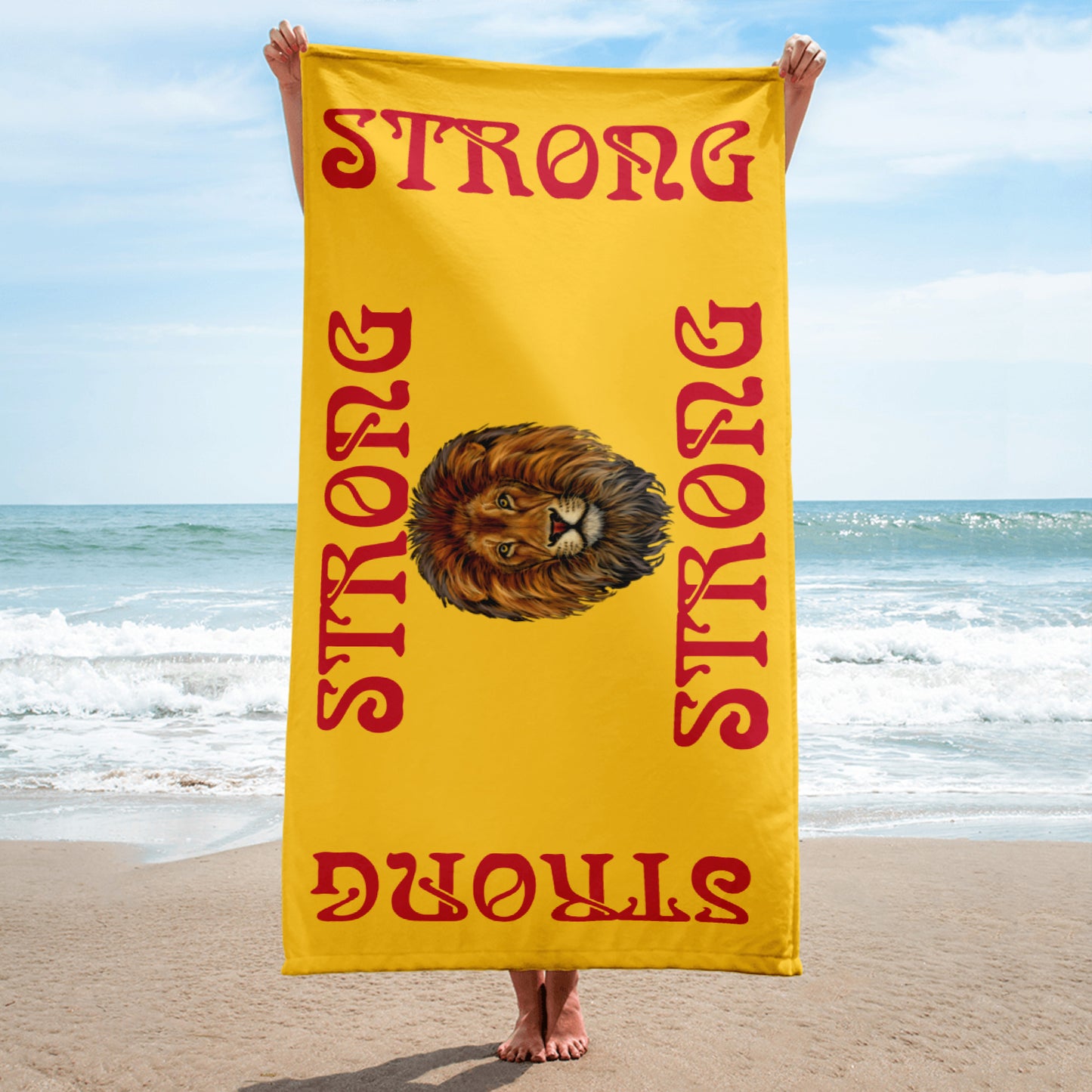“STRONG”Yellow Towel W/Red Font
