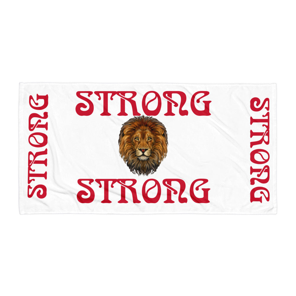 “STRONG”White Towel W/Red Font