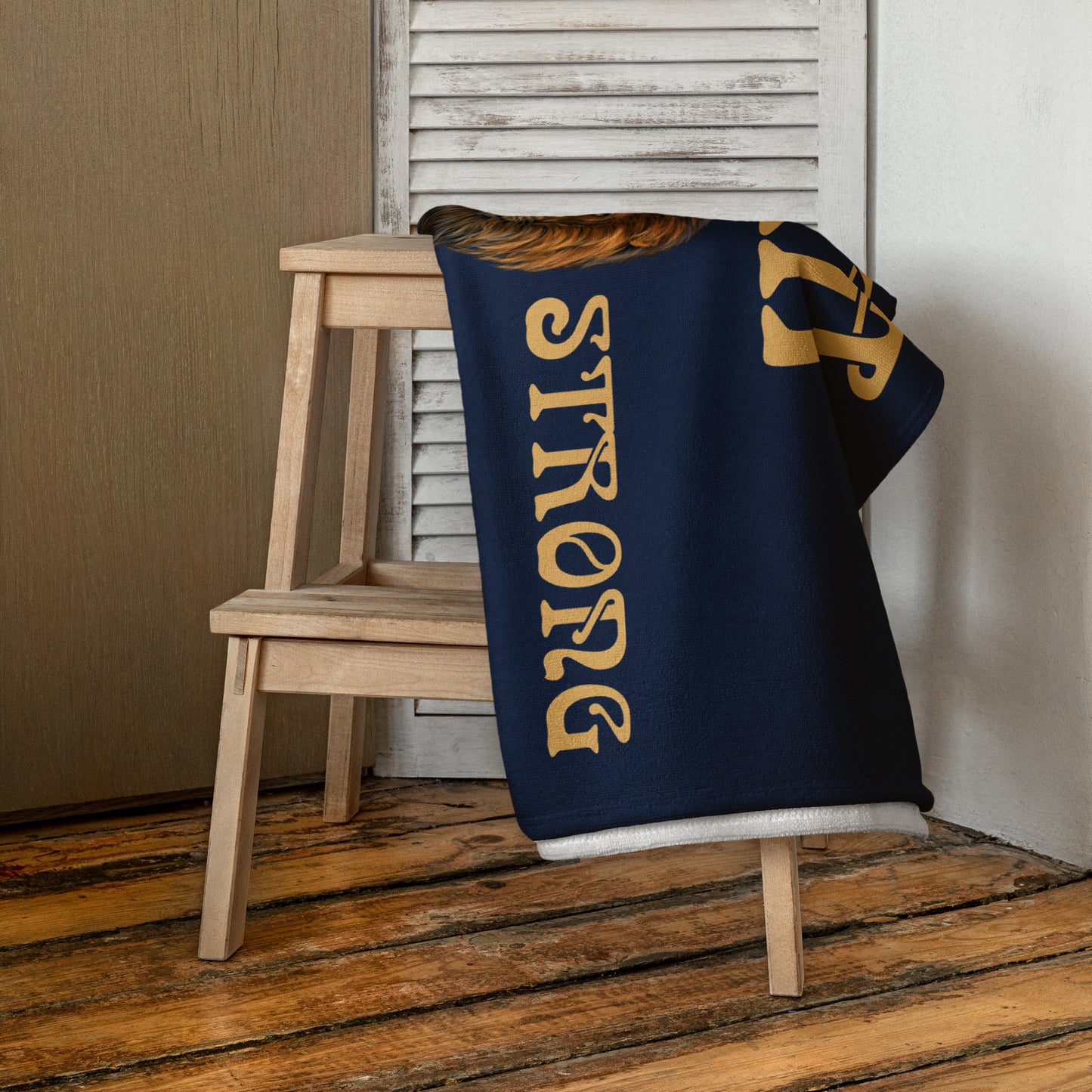 “I’AM STRONG!”Navy Towel W/Fawn Font