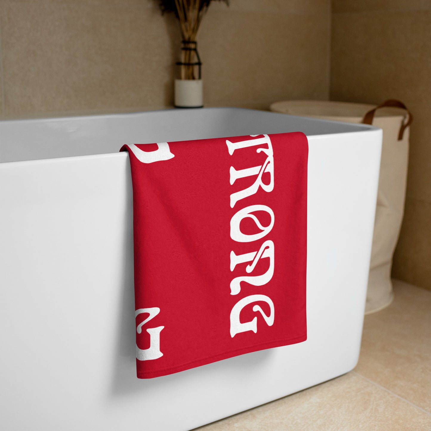 “STRONG”Red Towel W/White Font