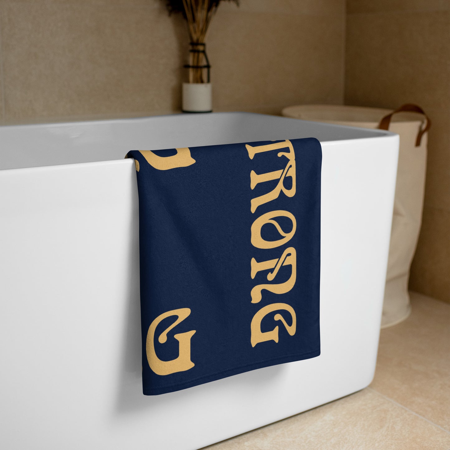 “STRONG”Navy Towel W/Fawn Font