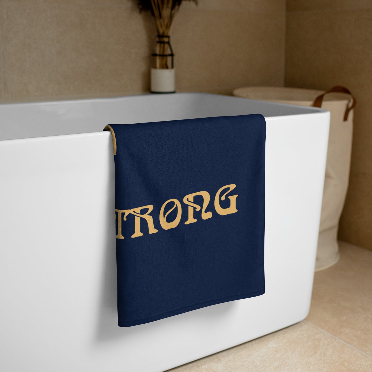 “I’AM STRONG!”Navy Towel W/Fawn Font