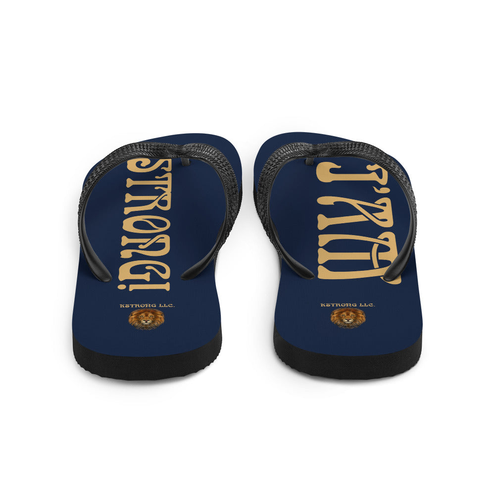 “I’AM STRONG!” Navy Unisex Flip-Flops W/Fawn Font