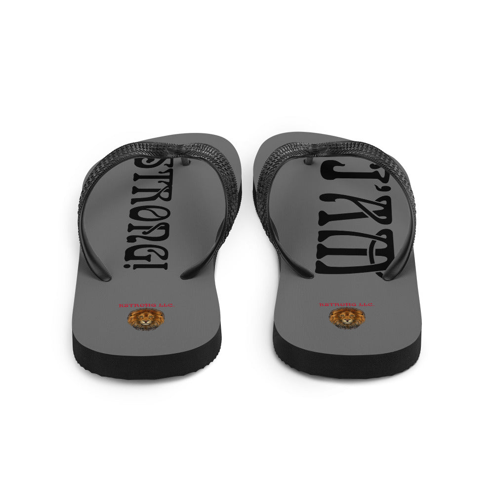 “I’AM STRONG!” Grey Unisex Flip-Flops W/Black Font