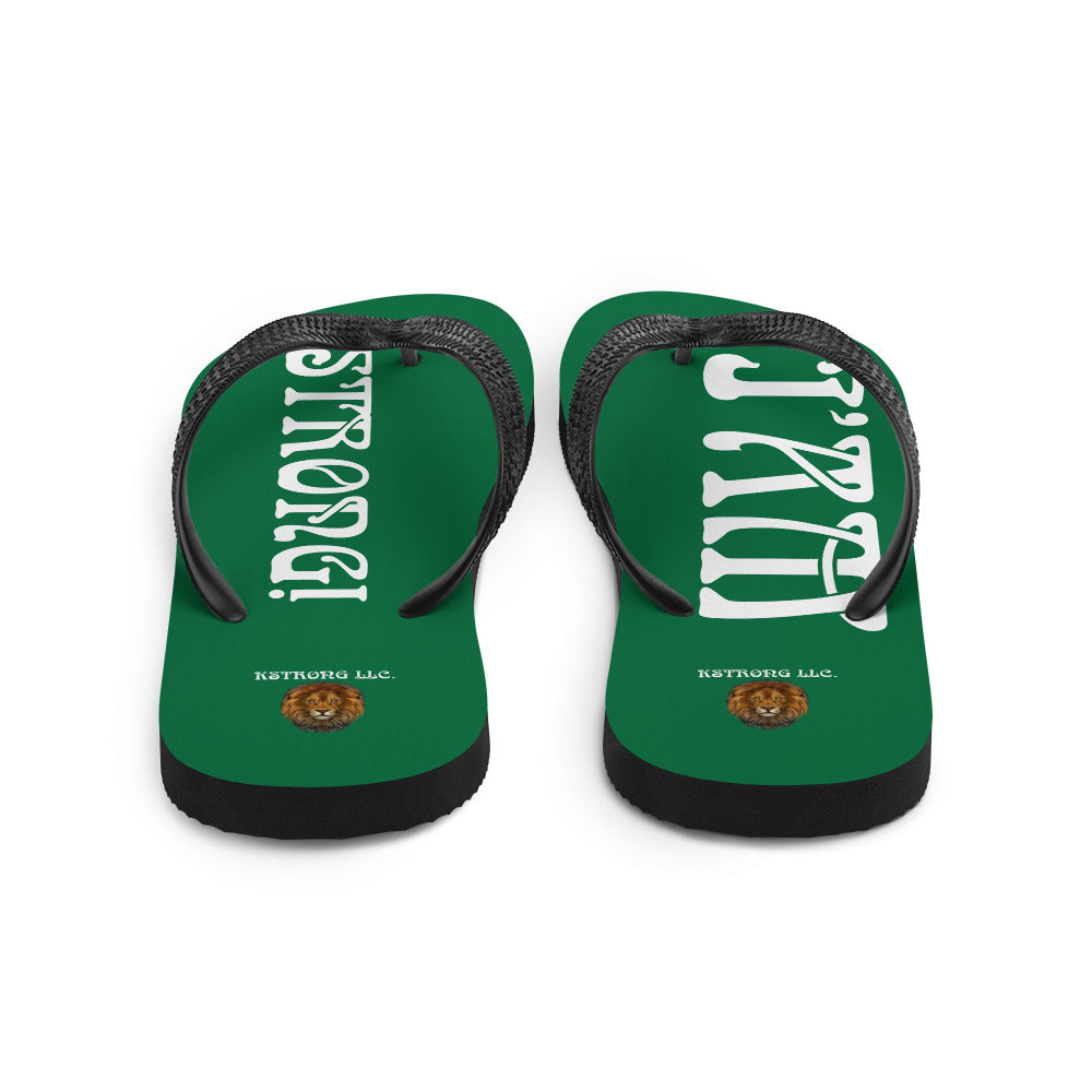 “I’AM STRONG!” Green Unisex Flip-Flops W/White Font