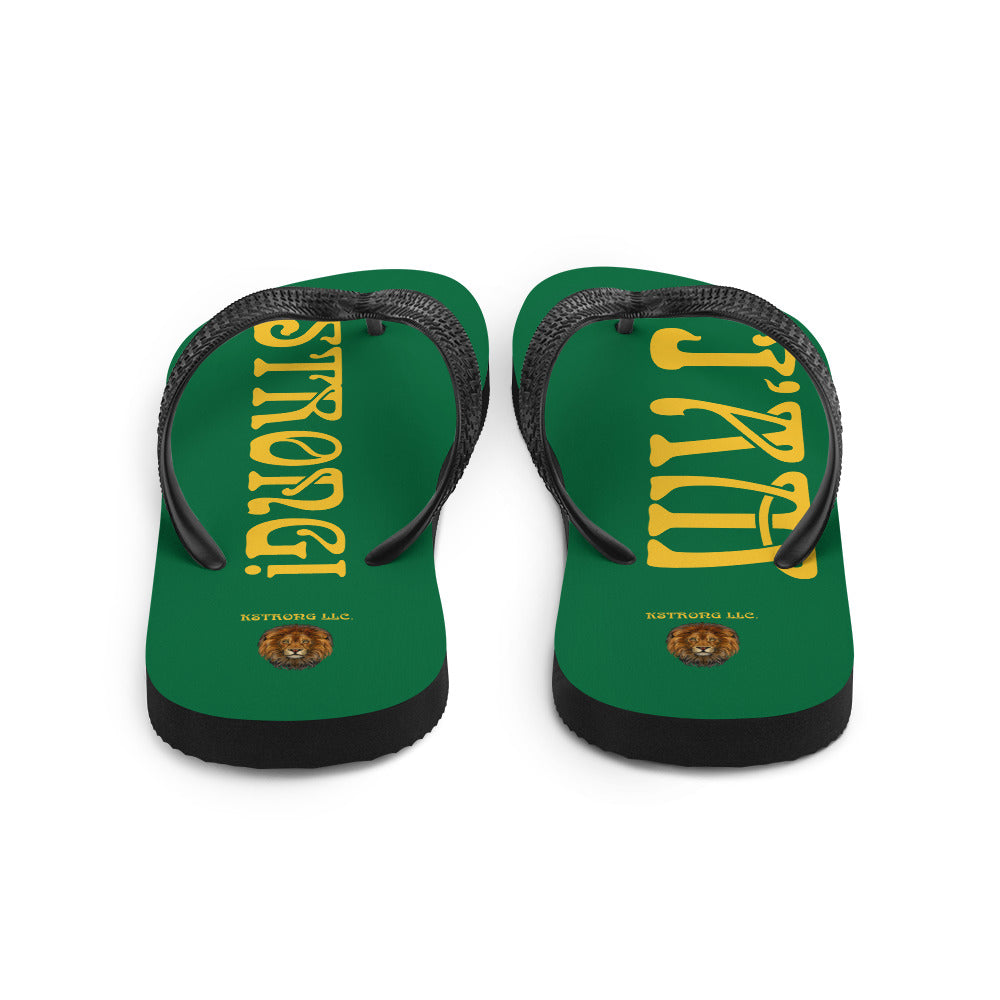 “I’AM STRONG!” Green Unisex Flip-Flops W/Yellow Font