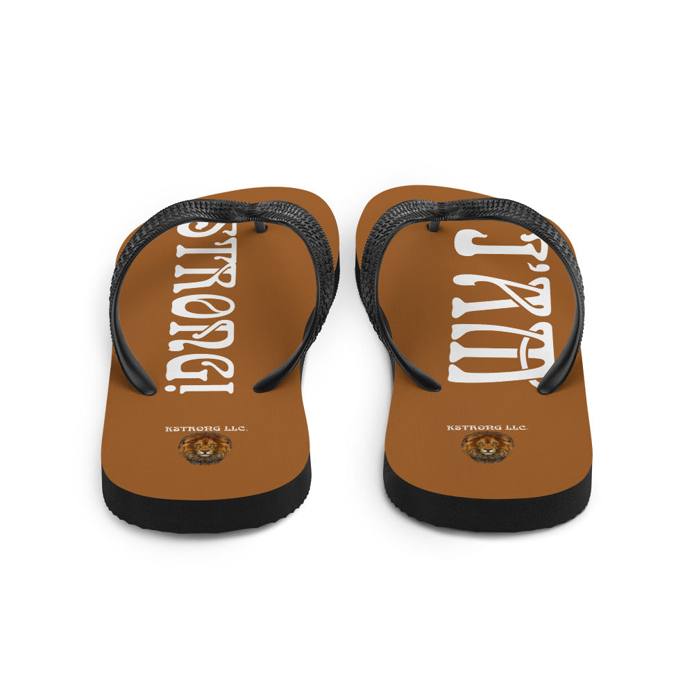 “I’AM STRONG!” Brown Unisex Flip-Flops W/White Font