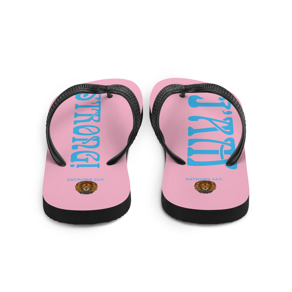 “I’AM STRONG!”Cotton Candy Unisex Flip-Flops W/SkyBlue Font