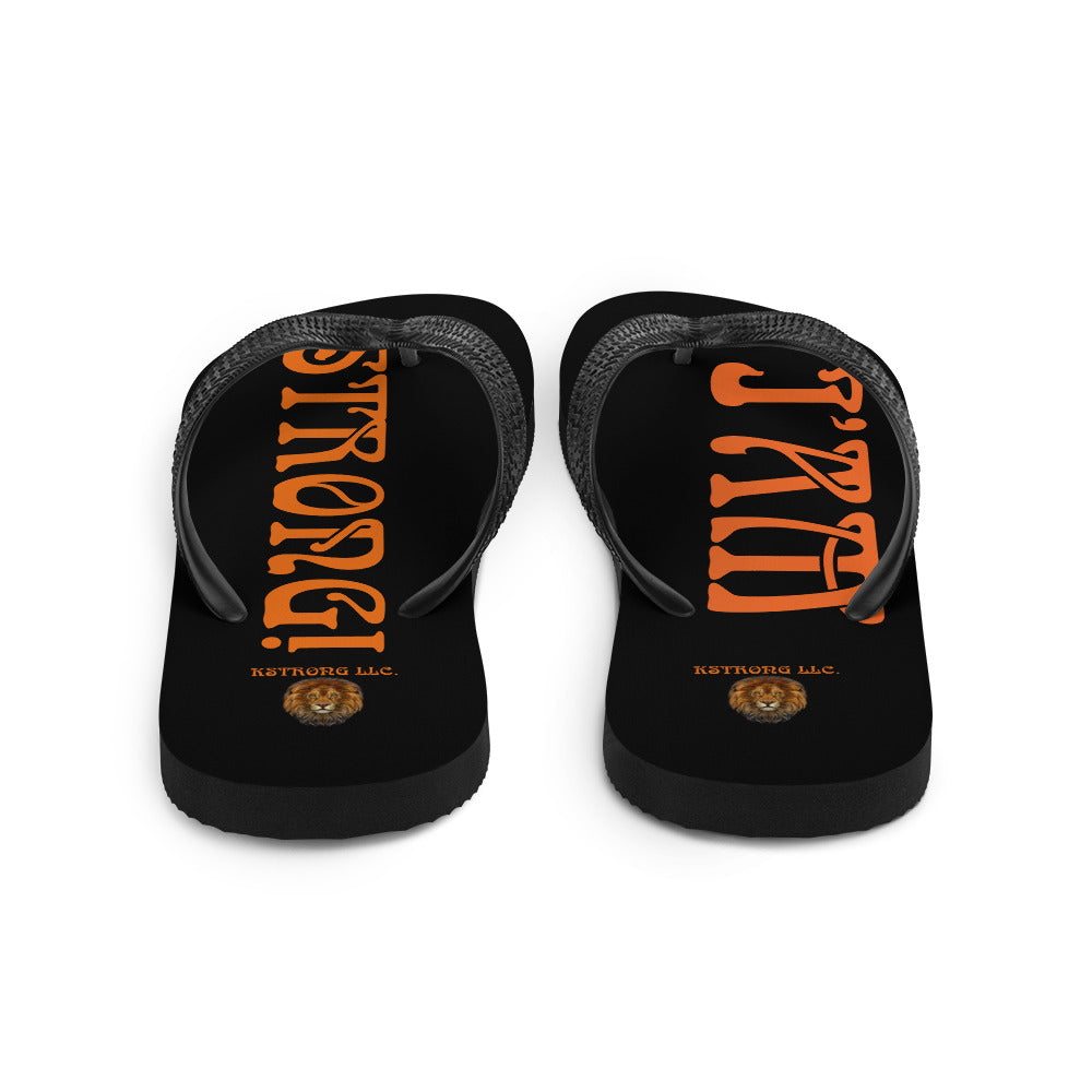 “I’AM STRONG!” Black Unisex Flip-Flops W/Orange Font