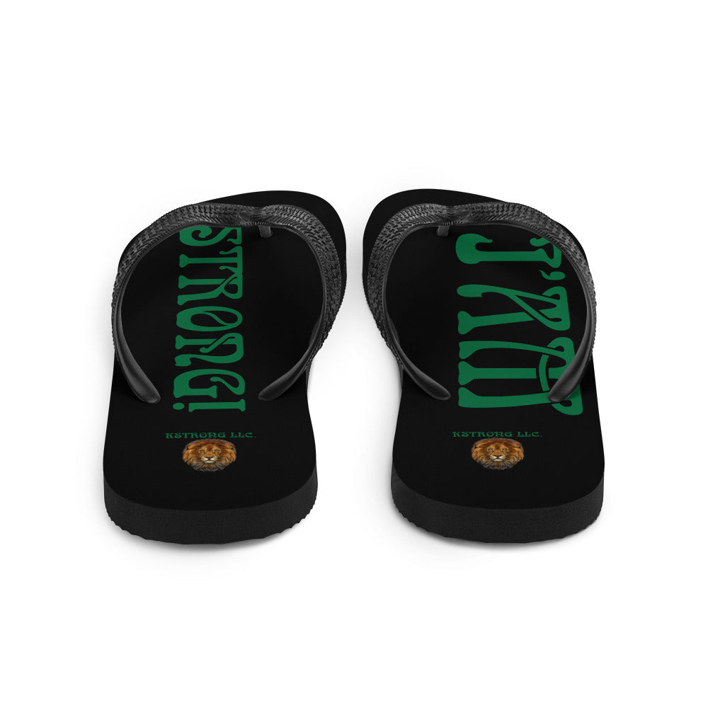 “I’AM STRONG!” Black Unisex Flip-Flops W/Green Font