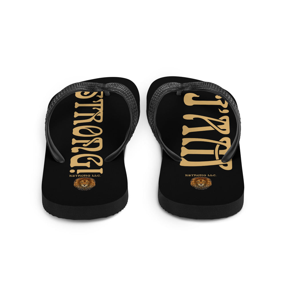 “I’AM STRONG!” Black Unisex Flip-Flops W/Fawn Font
