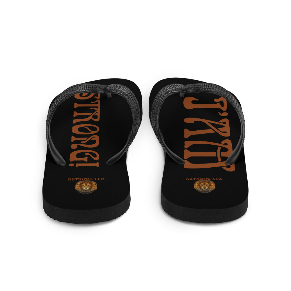 “I’AM STRONG!”Black Unisex Flip-Flops W/Brown Font