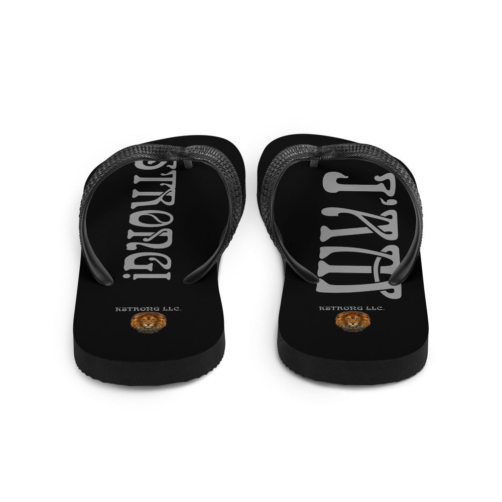 “I’AM STRONG!” Black Unisex Flip-Flops W/Grey Font