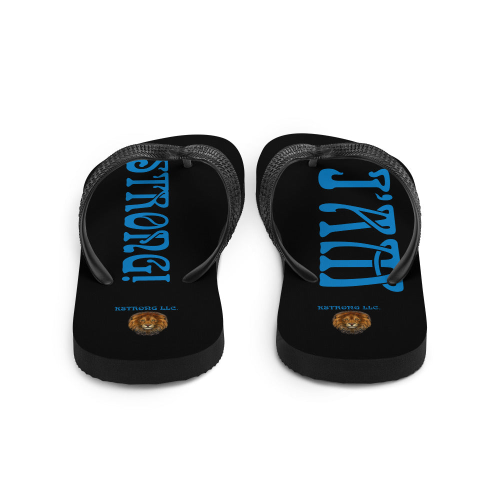 “I’AM STRONG!” Black Unisex Flip-Flops W/Navy Blue Font
