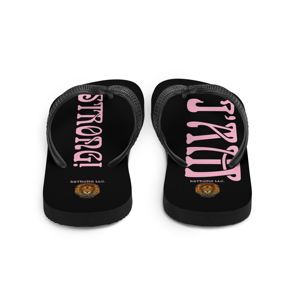 “I’AM STRONG!” Black Unisex Flip-Flops W/Cotton Candy Font