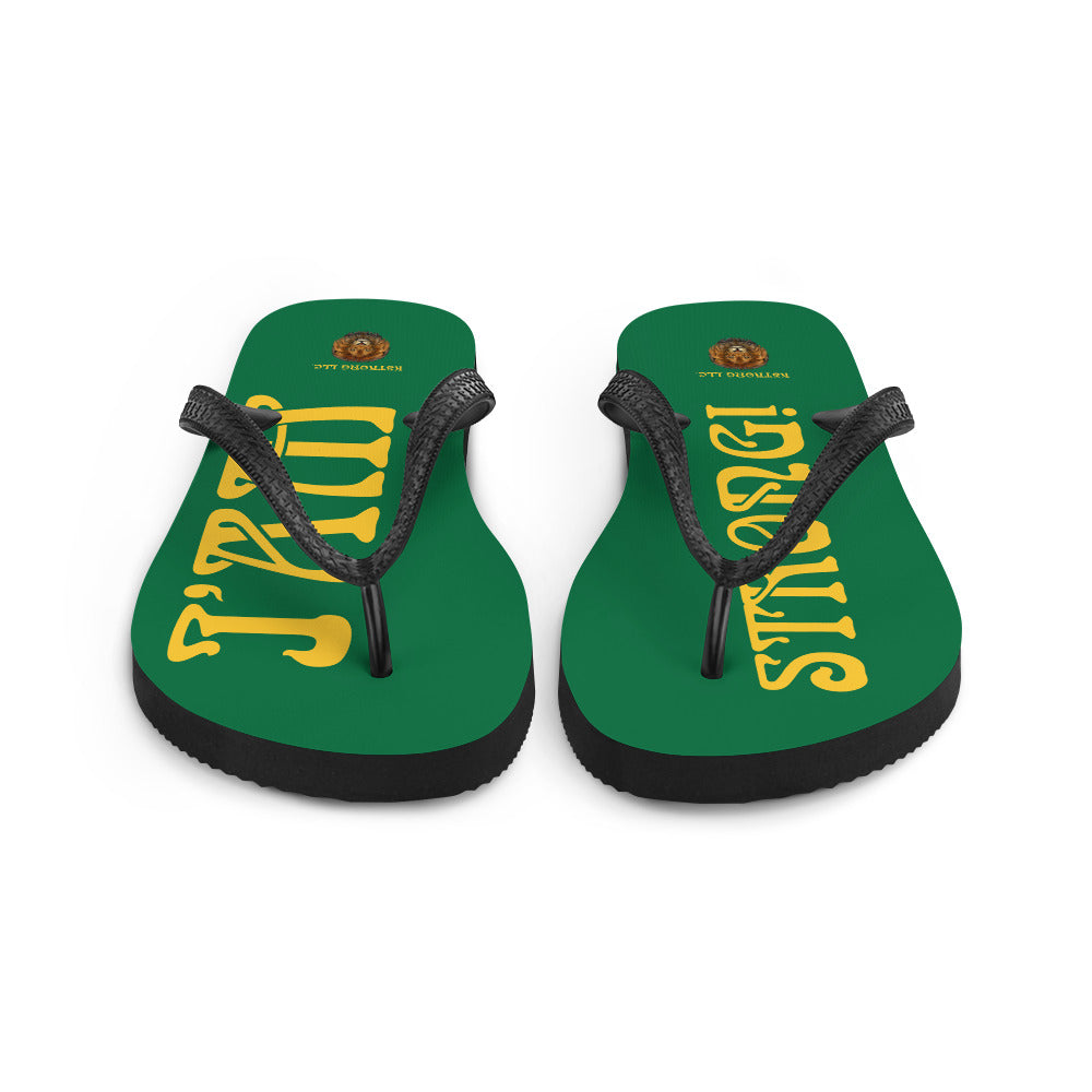 “I’AM STRONG!” Green Unisex Flip-Flops W/Yellow Font