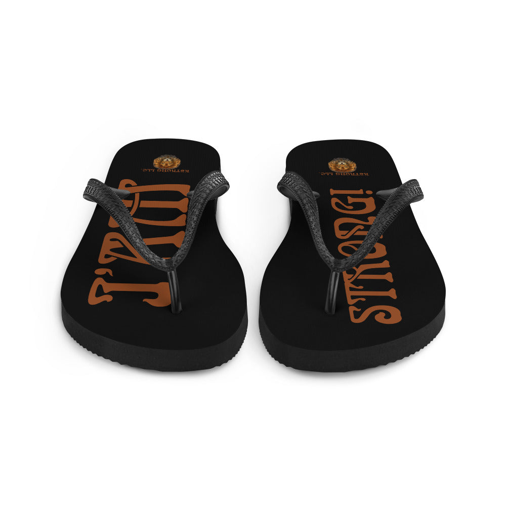 “I’AM STRONG!”Black Unisex Flip-Flops W/Brown Font