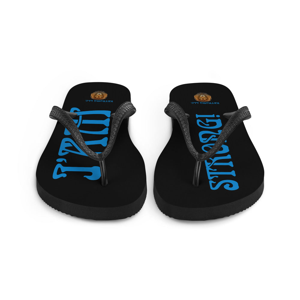 “I’AM STRONG!” Black Unisex Flip-Flops W/Navy Blue Font