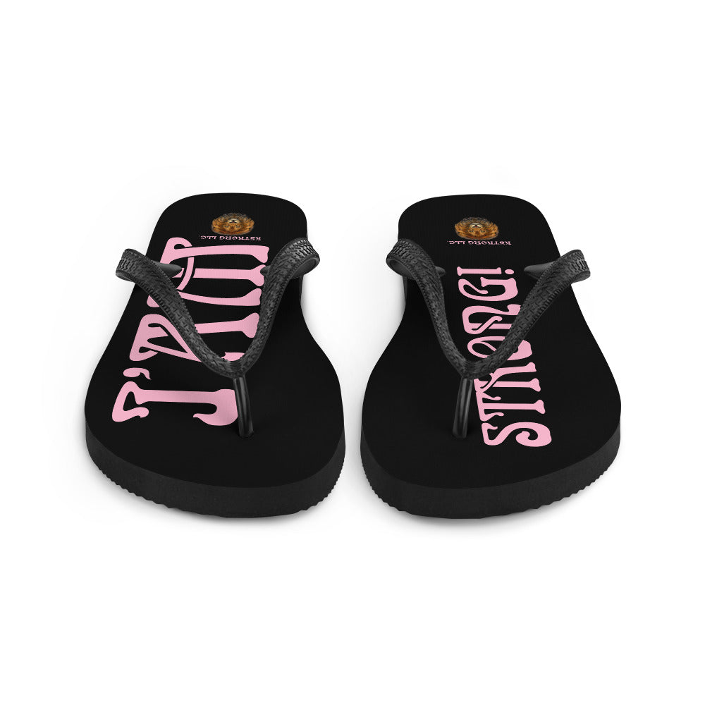 “I’AM STRONG!” Black Unisex Flip-Flops W/Cotton Candy Font