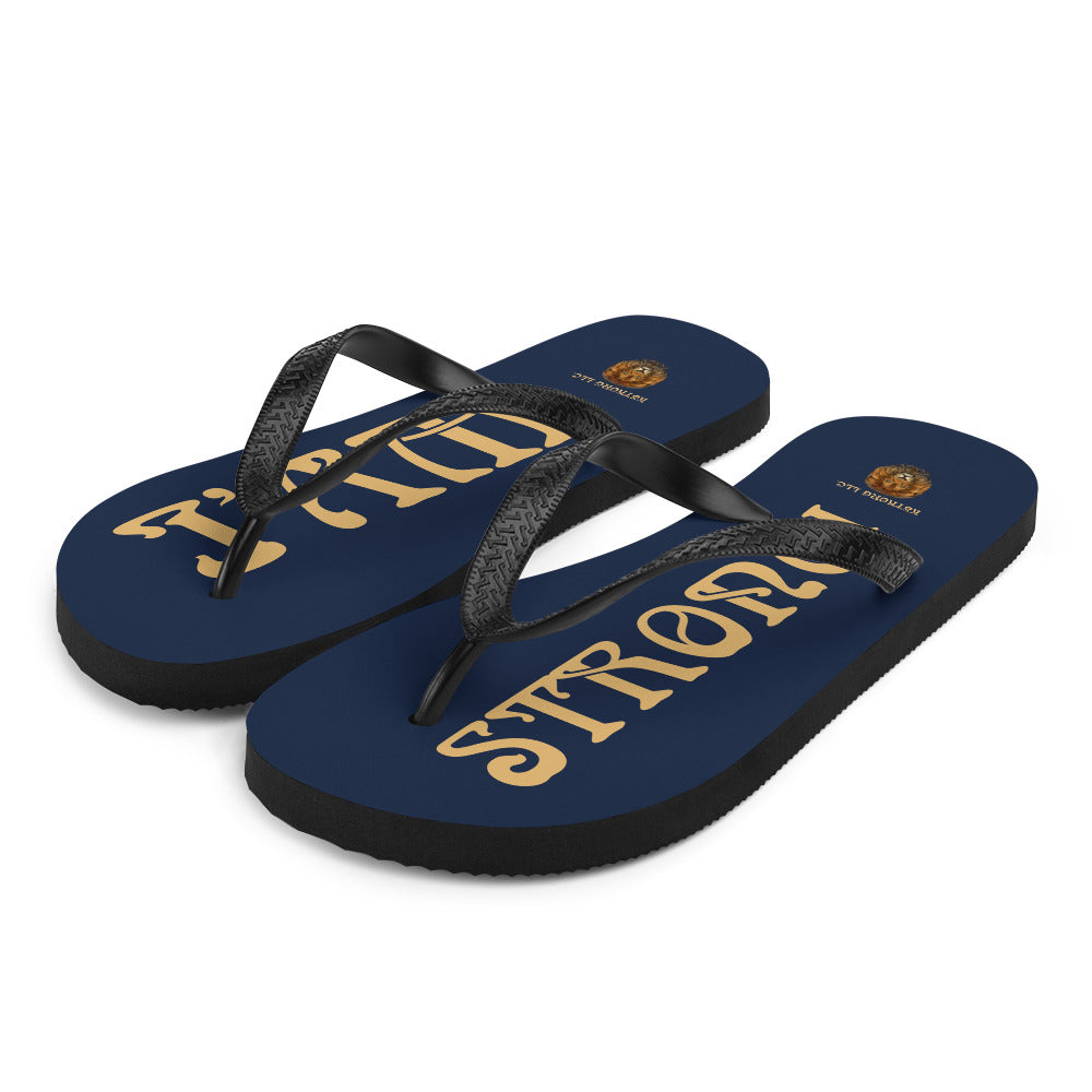 “I’AM STRONG!” Navy Unisex Flip-Flops W/Fawn Font
