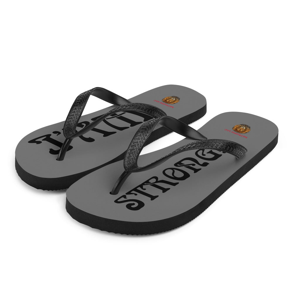 “I’AM STRONG!” Grey Unisex Flip-Flops W/Black Font
