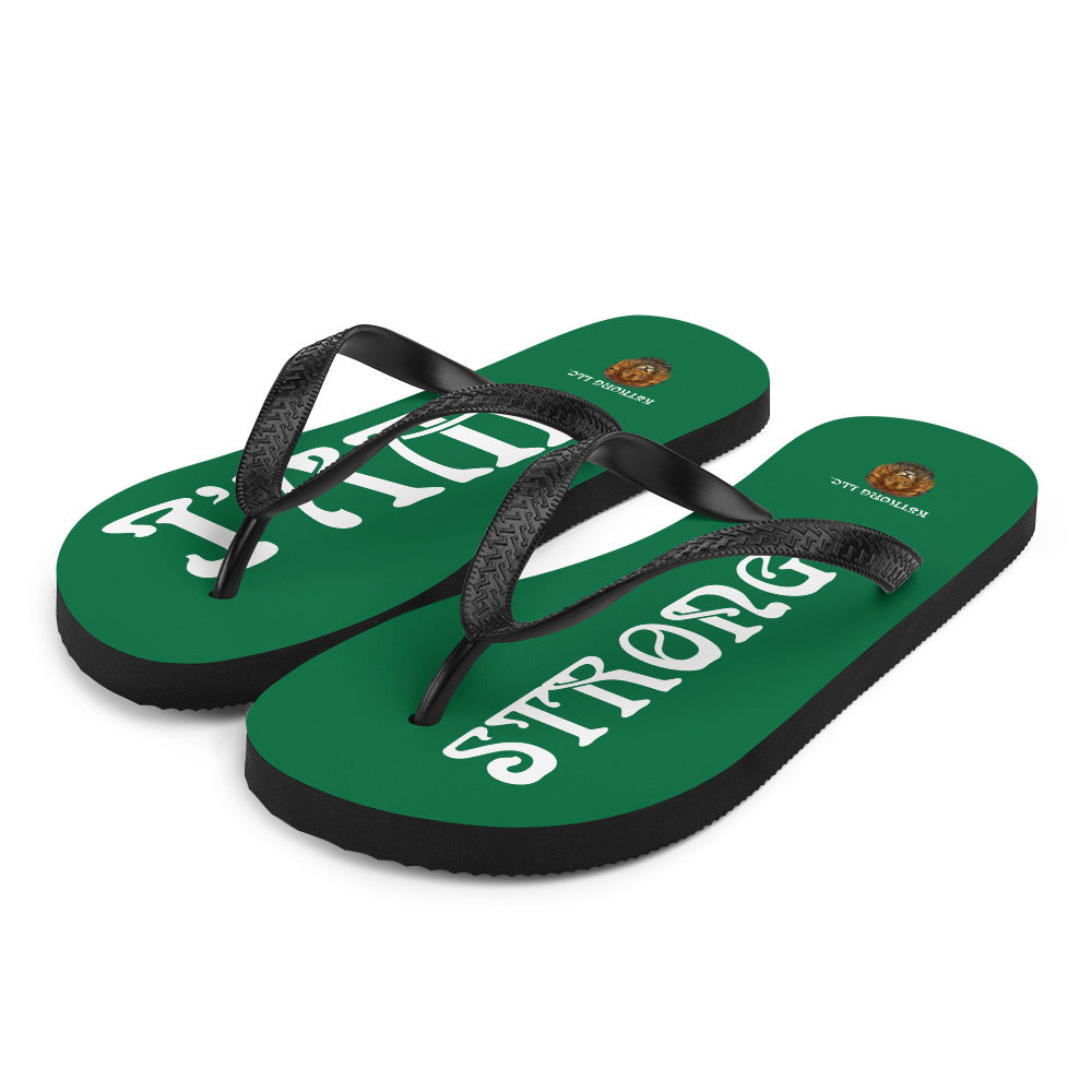 “I’AM STRONG!” Green Unisex Flip-Flops W/White Font