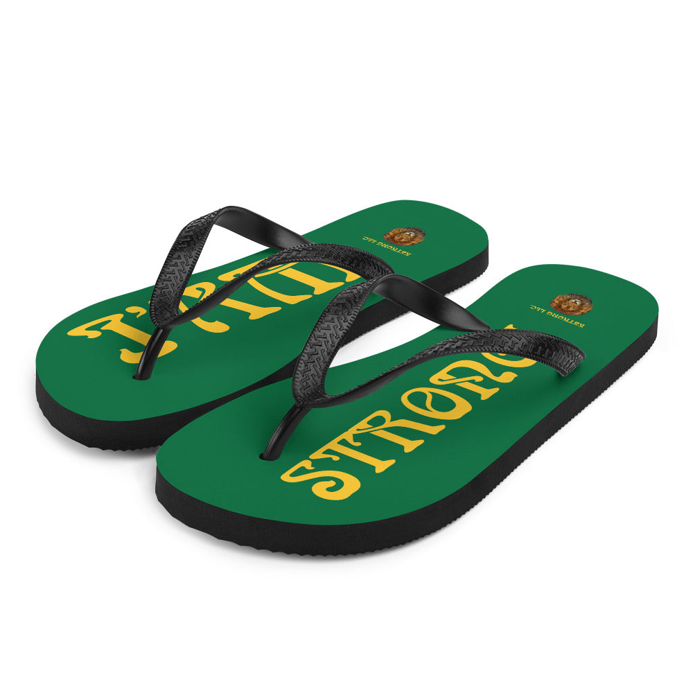 “I’AM STRONG!” Green Unisex Flip-Flops W/Yellow Font