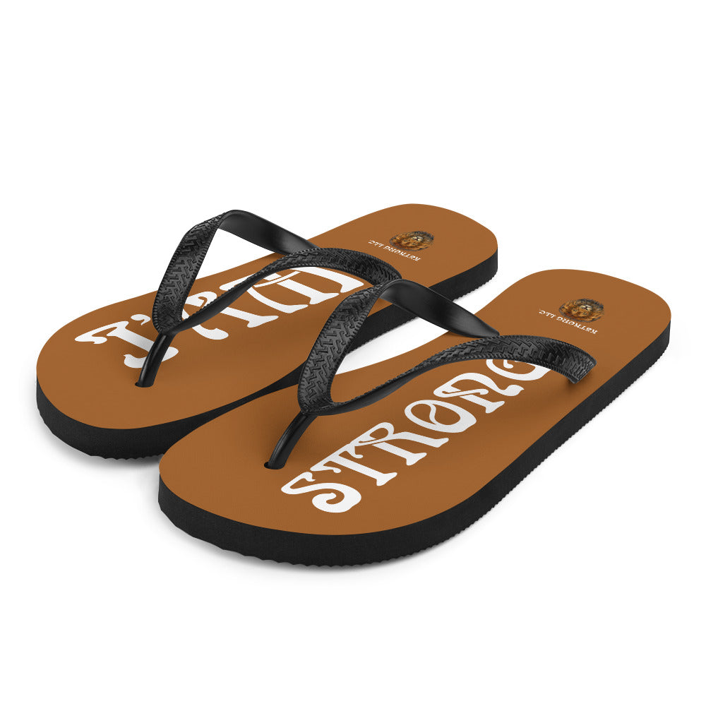 “I’AM STRONG!” Brown Unisex Flip-Flops W/White Font