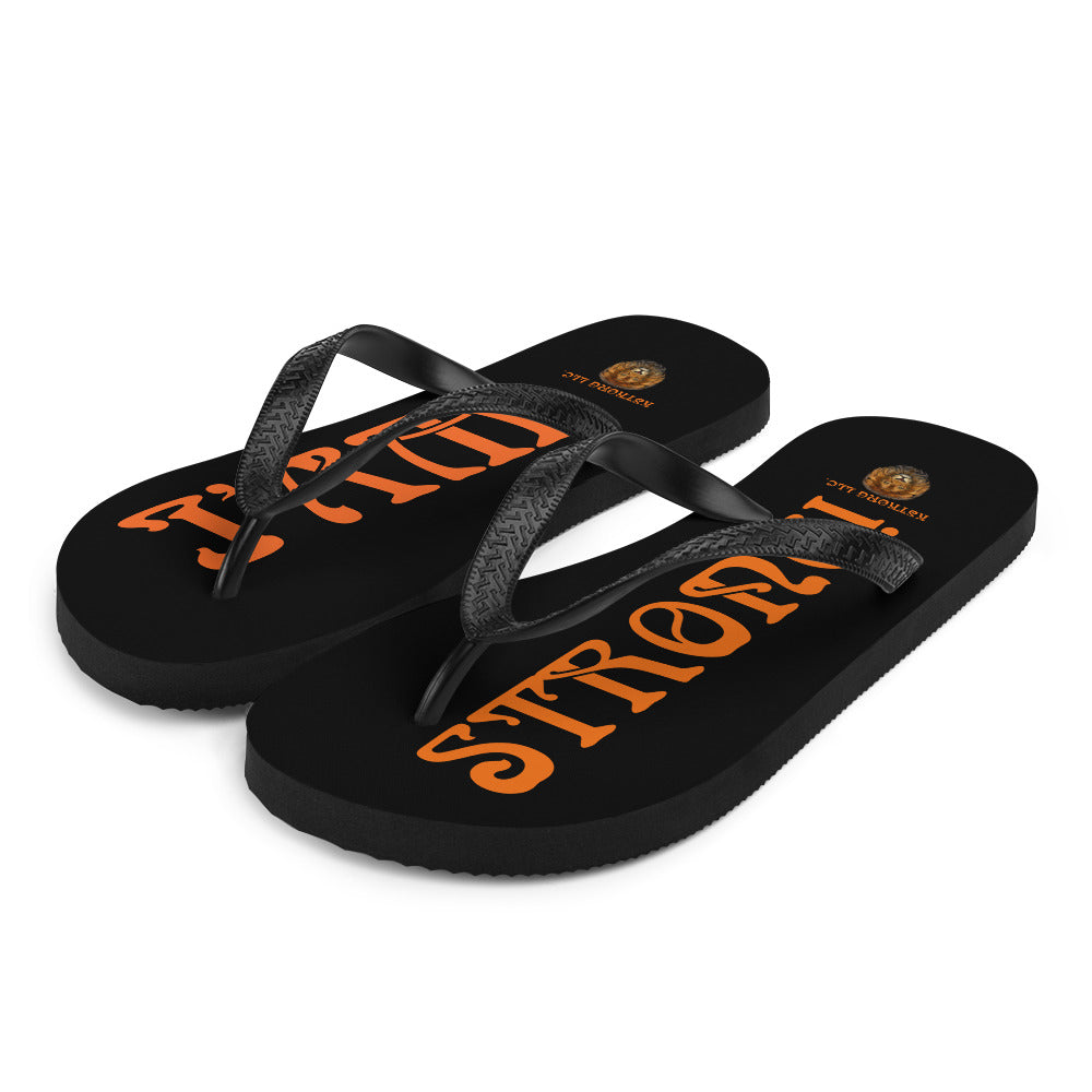 “I’AM STRONG!” Black Unisex Flip-Flops W/Orange Font
