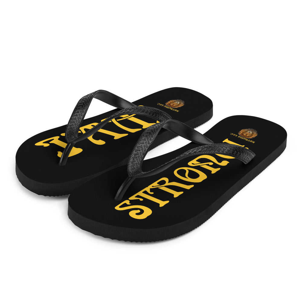 “I’AM STRONG!” Black Unisex Flip-Flops W/Yellow Font