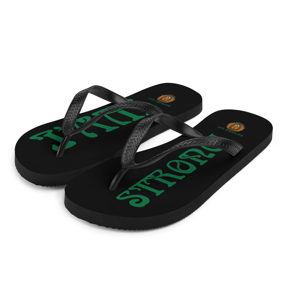 “I’AM STRONG!” Black Unisex Flip-Flops W/Green Font