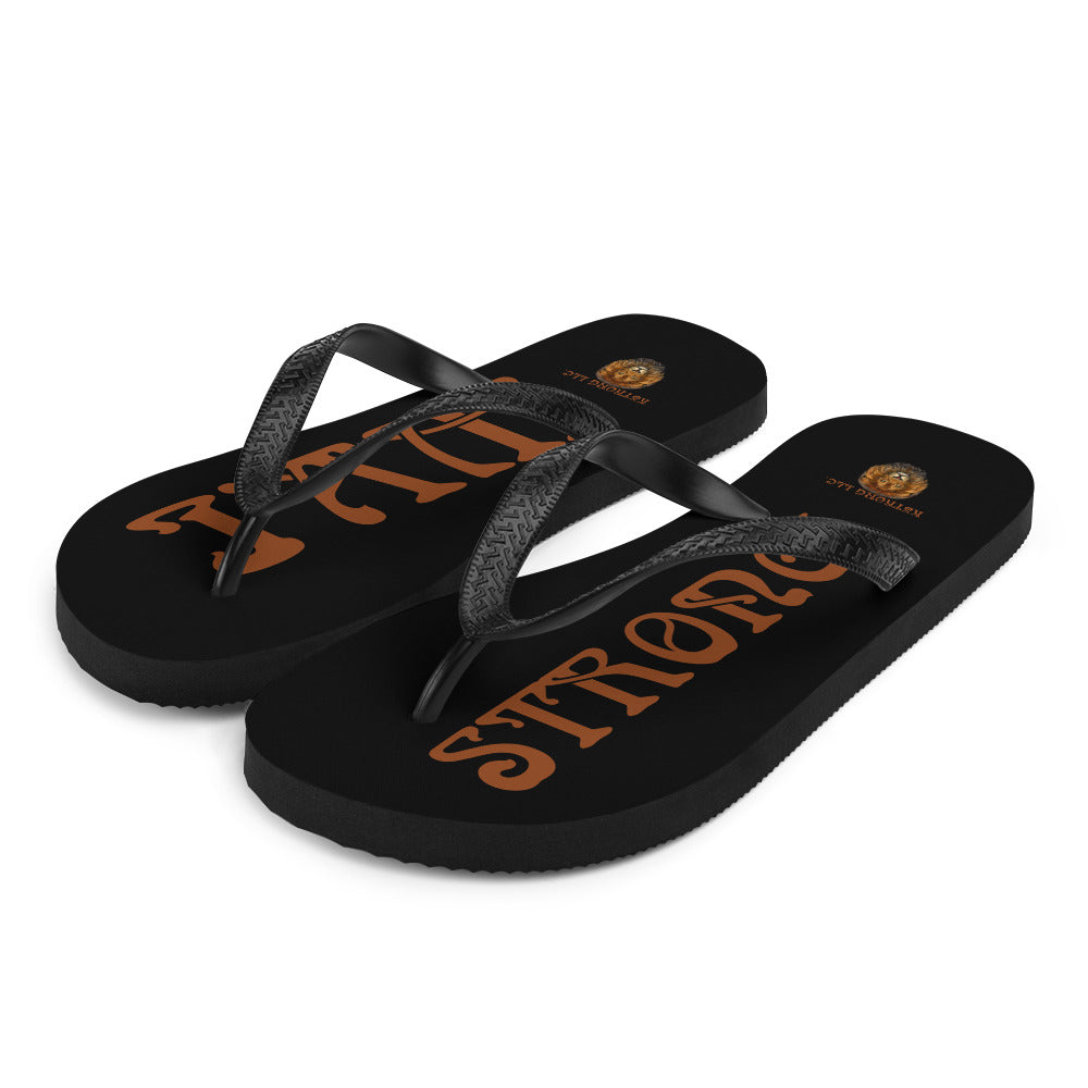 “I’AM STRONG!”Black Unisex Flip-Flops W/Brown Font